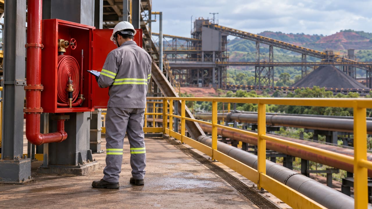 Profissional de costas junto a hidrante em instalação industrial ilustrativa de Açailândia — imagem ilustrativa