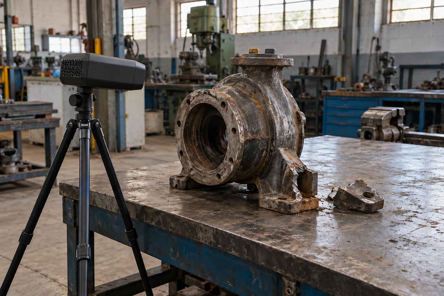 Escaneamento 3D de peça quebrada em bancada para engenharia reversa de peças no Espírito Santo